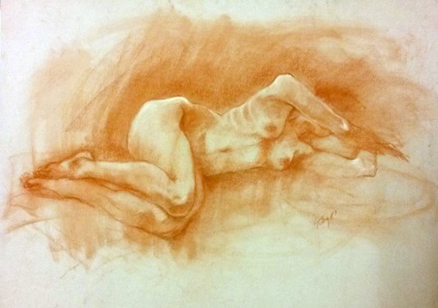 Nude Female 2 1987 Pastel 19x25 Works on Paper (not prints) by Toby Bluth