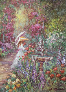 By the Fountain 23x19 Original Painting - Bela Bodo By the Fountain 23x19 Original Painting - Bela Bodo