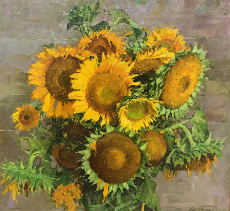 Sunflowers 1999 27x29 Original Painting - Andrei Bogachev