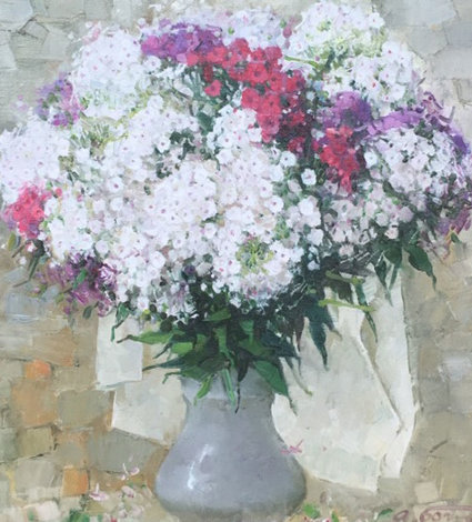 Red And White Bouquet 25x23 Original Painting - Andrei Bogachev