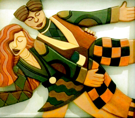 2 Dancers Wood Unique Sculpture 36 in - Huge 33x36 Sculpture - Alan Boileau