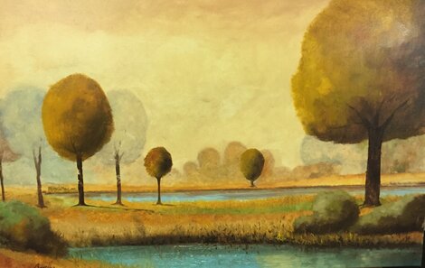 DI Qua E Di La Dell' Acqua 2015 19x30 - Italy Original Painting - Guido Borelli