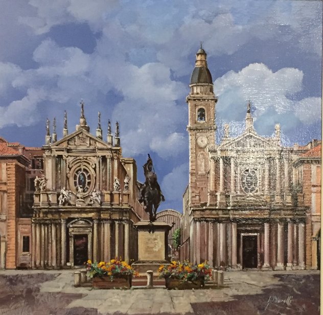 Piazza St. Carlo 2015 24x24 - Rome Italy Original Painting by Guido Borelli