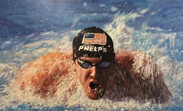 Michael Phelps 29x38 Original Painting - Guido Borelli Michael Phelps 29x38 Original Painting - Guido Borelli