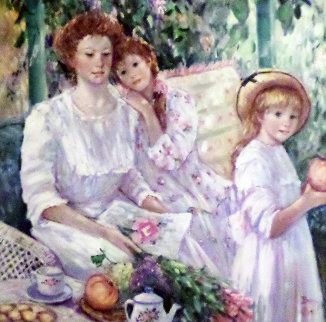 Mother With Two Daughters 1991 46x46 Original Painting - Irene Borg Mother With Two Daughters 1991 46x46 Original Painting - Irene Borg