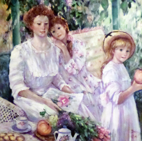 Mother with Two Daughters 1991 46x46 - Huge Original Painting - Irene Borg