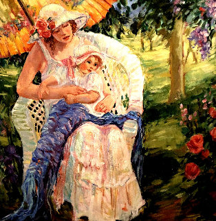 Mother With Her Child 1995 44x44 Huge Original Painting - Irene Borg
