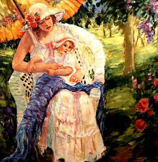 Mother With Her Child 1995 44x44 Super Huge Original Painting - Irene Borg Mother With Her Child 1995 44x44 Super Huge Original Painting - Irene Borg