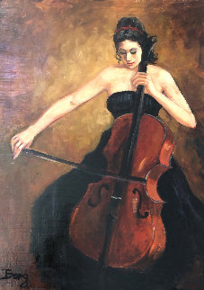 Untitled (Cellist) 36x24 Original Painting - Irene Borg Untitled (Cellist) 36x24 Original Painting - Irene Borg