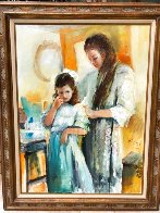 Unknown - Portrait of a Mother and Daughter 49x39 Original Painting by Irene Borg - 1