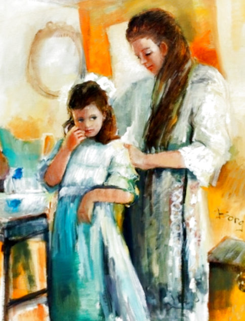 Portrait of a Mother and Daughter 49x39 - Huge Original Painting by Irene Borg