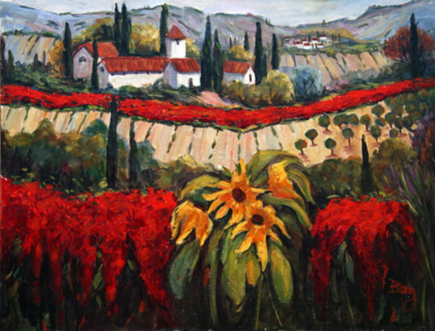 Tuscan Village Original Painting by Irene Borg