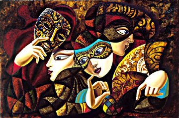 Mask Ball 24x36 Original Painting - Misha Borisoff Mask Ball 24x36 Original Painting - Misha Borisoff