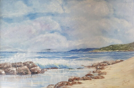 Untitled Seascape 1996 48x33 - Huge Original Painting - Adriaan Boshoff