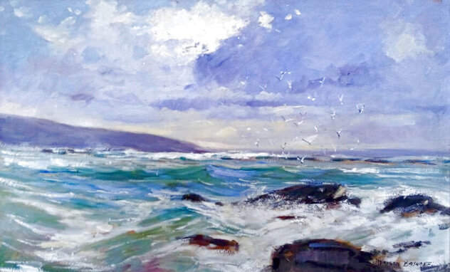Swooping Gulls Over a Turbulent Sea 27x36 - Oil on Canvas Original Painting by Adriaan Boshoff Swooping Gulls Over a Turbulent Sea 27x36 - Oil on Canvas Original Painting by Adriaan Boshoff
