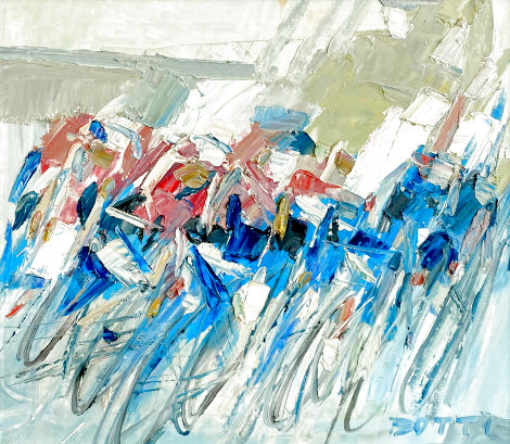 Cyclists 28x31 Original Painting - Italo Botti