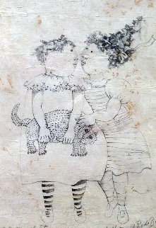 Les Enfants Avec Le Chat Drawing 1993 15x17 Drawing - Graciela Rodo Boulanger Les Enfants Avec Le Chat Drawing 1993 15x17 Drawing - Graciela Rodo Boulanger