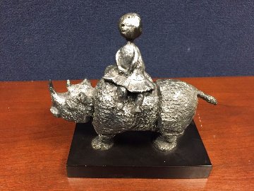 Girl on Rhino Bronze Sculpture 1969 8in Sculpture - Graciela Rodo Boulanger