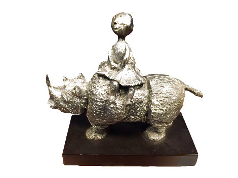 Girl on Rhino Bronze Sculpture 1969 8in Sculpture - Graciela Rodo Boulanger