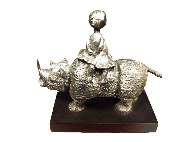 Girl on Rhino Bronze Sculpture 1969 8in Sculpture by Graciela Rodo Boulanger