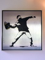 Banksy Thrower Unique on Metal 2012 36x36 Huge Original Painting by Mr. Brainwash - 3 Banksy Thrower Unique on Metal 2012 36x36 Huge Original Painting by Mr. Brainwash - 3