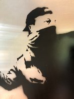 Banksy Thrower Unique on Metal 2012 36x36 Huge Original Painting by Mr. Brainwash - 7 Banksy Thrower Unique on Metal 2012 36x36 Huge Original Painting by Mr. Brainwash - 7
