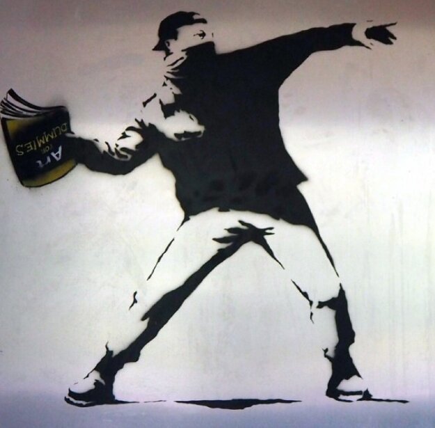 Banksy Thrower Unique on Metal 2012 36x36 Huge Original Painting - Mr. Brainwash