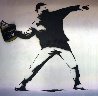 Banksy Thrower Unique on Metal 2012 36x36 Huge Original Painting by Mr. Brainwash - 0