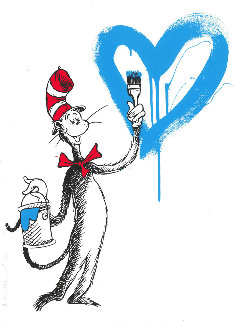 Cat And the Heart (Light Blue) Limited Edition Print - Mr. Brainwash Cat And the Heart (Light Blue) Limited Edition Print - Mr. Brainwash