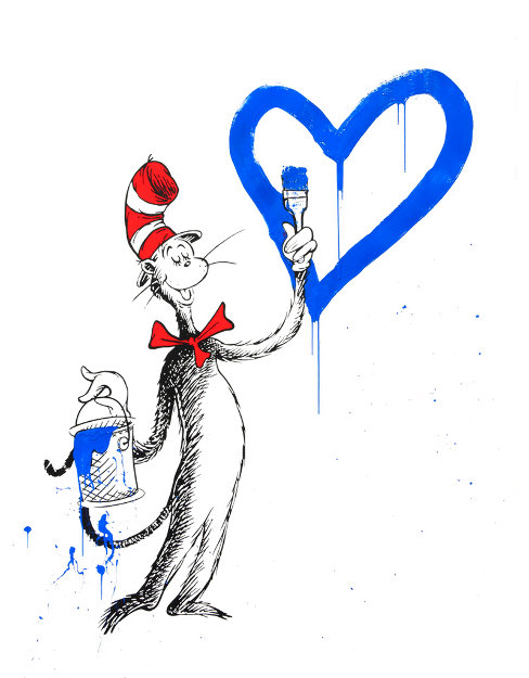 Cat And the Heart Blue Large  Huge Limited Edition Print - Mr. Brainwash