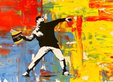 Bansky Thrower Unique 2020 22x30 Works on Paper (not prints) - Mr. Brainwash Bansky Thrower Unique 2020 22x30 Works on Paper (not prints) - Mr. Brainwash