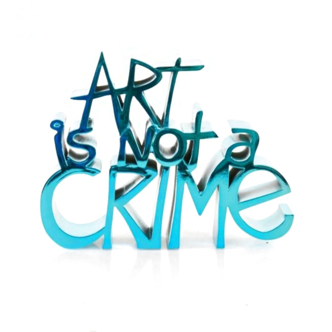 Art is Not a Crime (Chrome Blue) Resin Sculpture 2021 8 in Sculpture by Mr. Brainwash Art is Not a Crime (Chrome Blue) Resin Sculpture 2021 8 in Sculpture by Mr. Brainwash