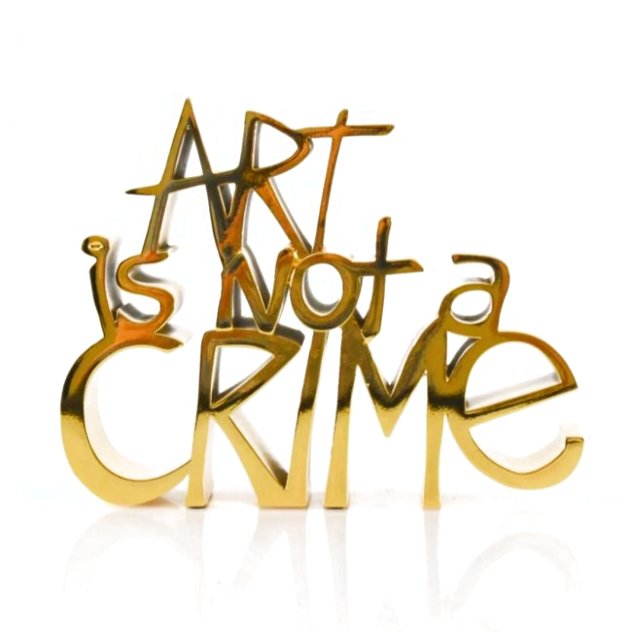 Art is Not a Crime (Gold) Resin Sculpture 2021 8 in Sculpture by Mr. Brainwash