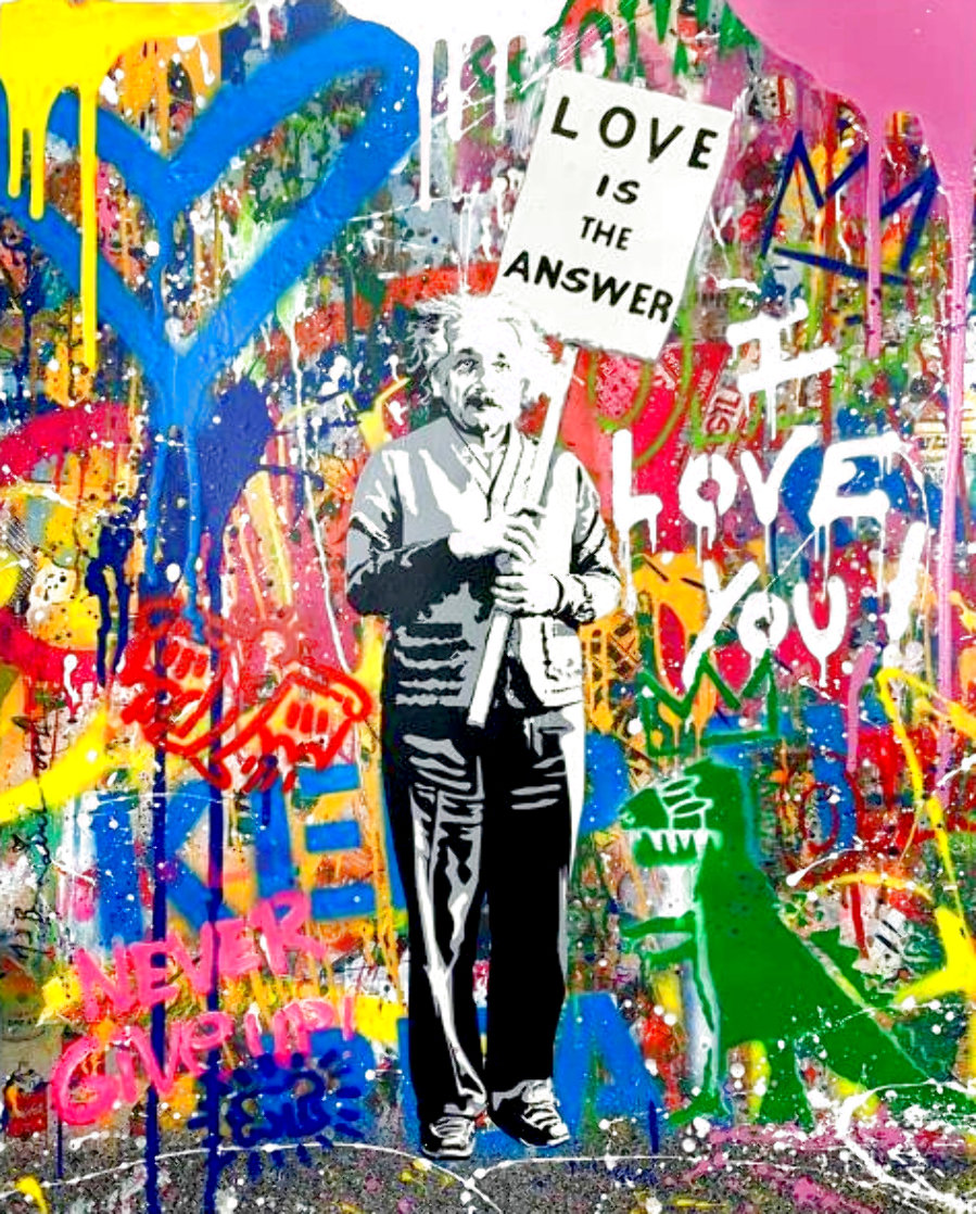 Einstein  - Love is the Answer 2021 27x23 Original Painting by Mr. Brainwash