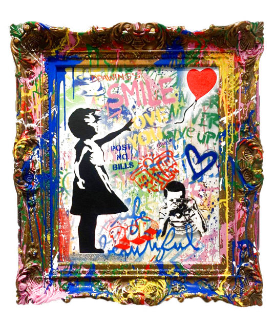 Balloon Girl with Vandalized Frame 2021 33x29 Original Painting by Mr. Brainwash