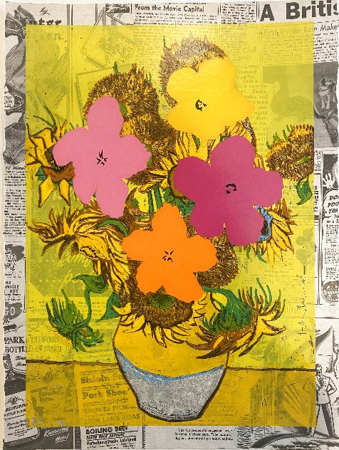 Flower and Sun Unique 2023 30x22 Works on Paper (not prints) by Mr. Brainwash