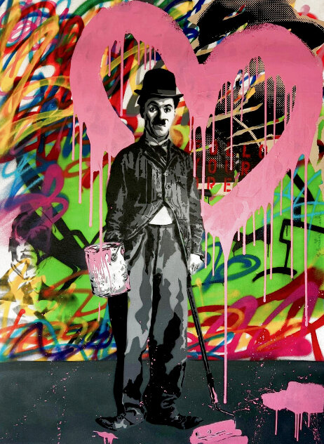 Chaplin Pink Heart with Graffiti and Hitchcock 2008 Mixed Media on