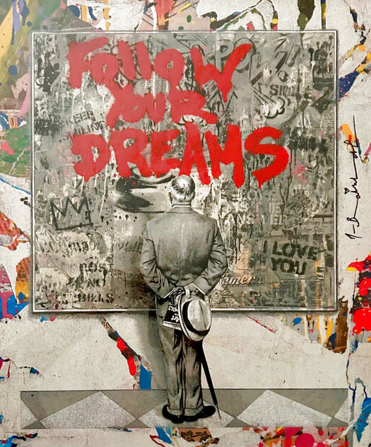 Street Connoisseur: Follow Your Dreams, Red Unique  - 2022 24x20 by Mr. Brainwash