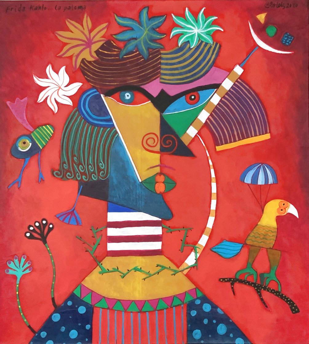 Frida Kahlo, La Paloma 2020 43x39 Huge Original Painting by Clemens Briels