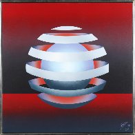 Untitled - Floating Orb on Red 1979 31x31 Original Painting by Patrice Breteau - 1 Untitled - Floating Orb on Red 1979 31x31 Original Painting by Patrice Breteau - 1