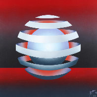 Untitled - Floating Orb on Red 1979 31x31 Original Painting by Patrice Breteau - 0 Untitled - Floating Orb on Red 1979 31x31 Original Painting by Patrice Breteau - 0