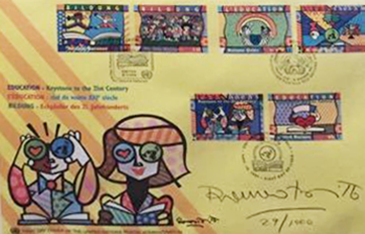 Educating the World 1999 Limited Edition Print by Romero Britto Educating the World 1999 Limited Edition Print by Romero Britto