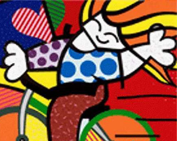 Girl on Bicycle 1992 Embellished Limited Edition Print - Romero Britto