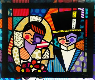 Bride And Groom (Black) 1994 Limited Edition Print - Romero Britto Bride And Groom (Black) 1994 Limited Edition Print - Romero Britto