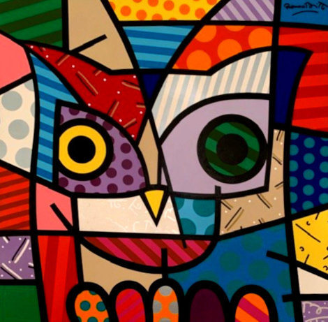 Owl 1999 48x48 Original Painting - Romero Britto
