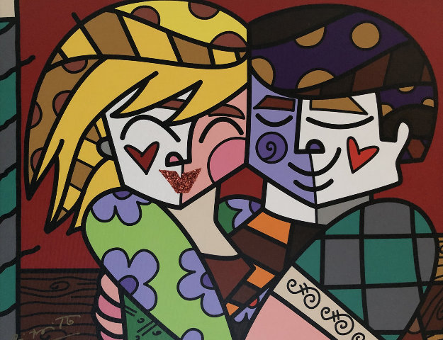 Puppy Love Unique 2017 Mixed Media Giclee on Canvas 21x21 by Romero Britto  - For Sale on Art Brokerage