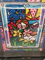 Girl and Cat Unique 2019 25x23 3-D Original Painting by Romero Britto - 2