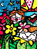 Girl and Cat 3-D Unique 2019 25x23 Original Painting by Romero Britto - 0
