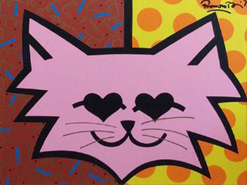 Pink Cat 1993 26x32 Original Painting - Romero Britto