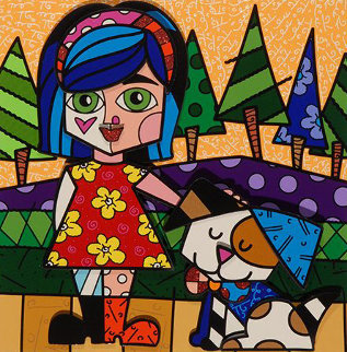 Girl With Dog 3-D 2016 Limited Edition Print - Romero Britto